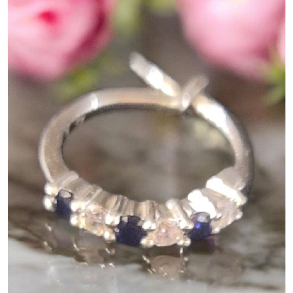 925 Blue Sapphire and faux diamond hugger earring single